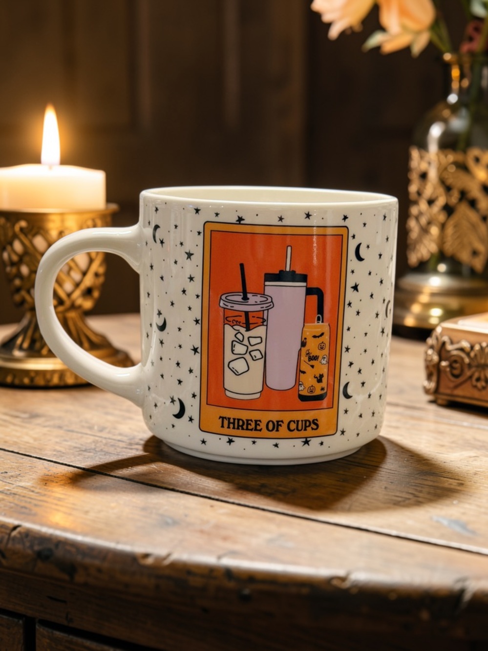 ☕️✨🎃🔮NWT HALLOWEEN THREE OF CUPS PSYCHIC TAROT COFFEE MUG 15FL OZ 🔮✨☕️🎃